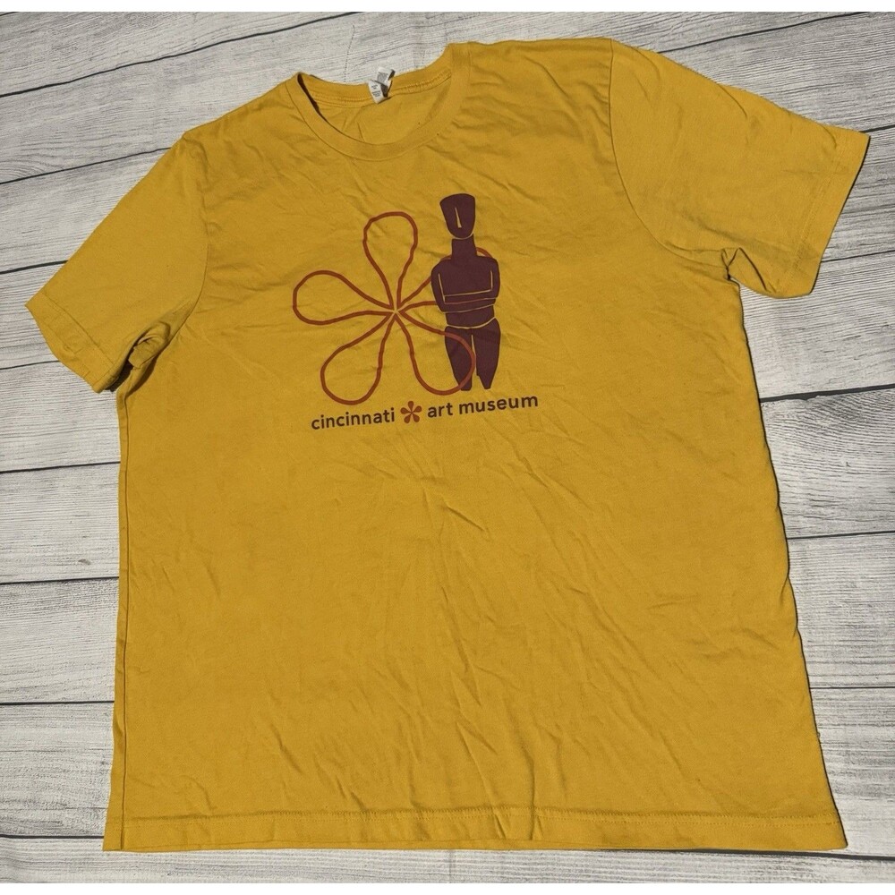 Cincinnati Art Museum Graphic T Shirt Modern Size 2XL Yellow Logo Statue